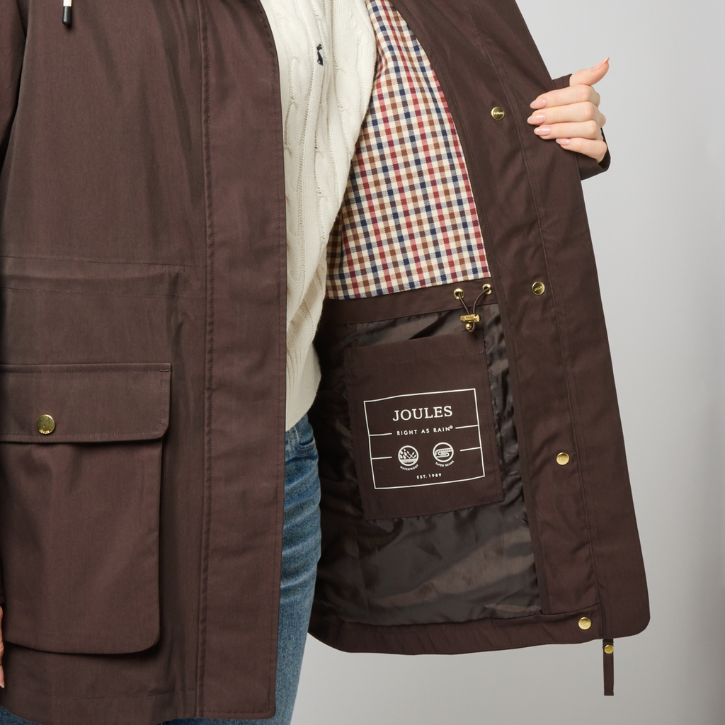 Joules Ladies Portwell Raincoat - Chocolate Brown