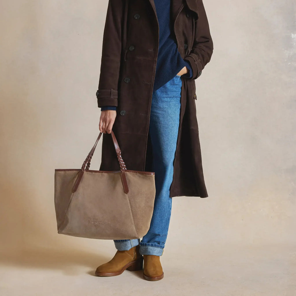 Fairfax & Favor Burford Tote - Deep Taupe Suede