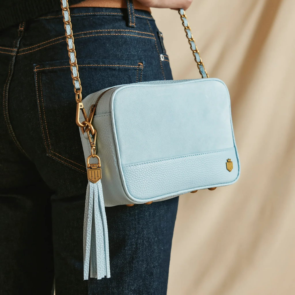 Fairfax and Favor Finsbury Cross Body Bag - Sky Blue Suede