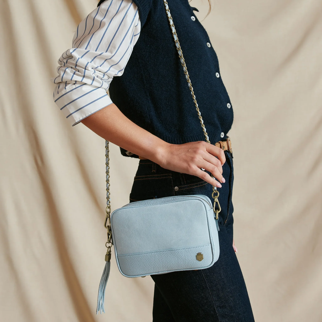 Fairfax and Favor Finsbury Cross Body Bag - Sky Blue Suede