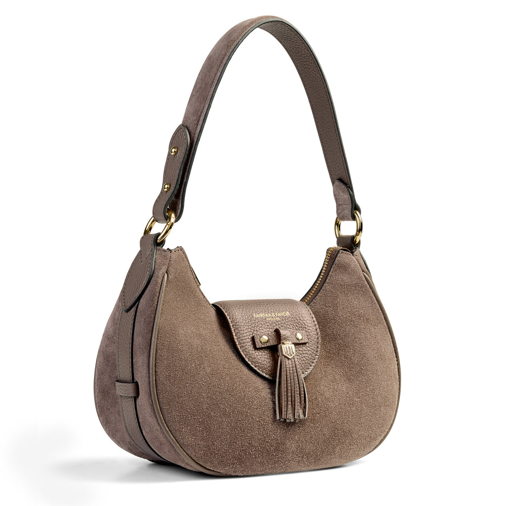 Fairfax & Favor Windsor Shoulder Bag - Deep Taupe Suede