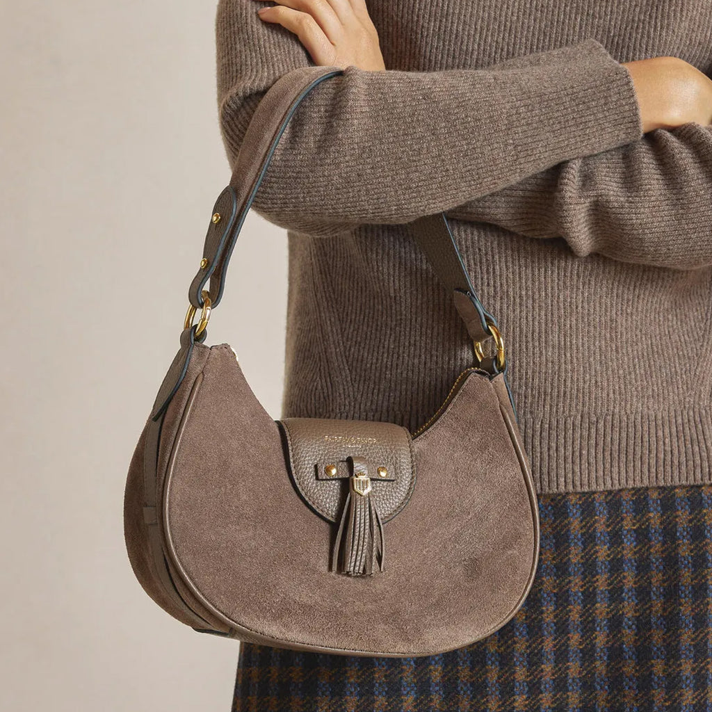 Fairfax & Favor Windsor Shoulder Bag - Deep Taupe Suede