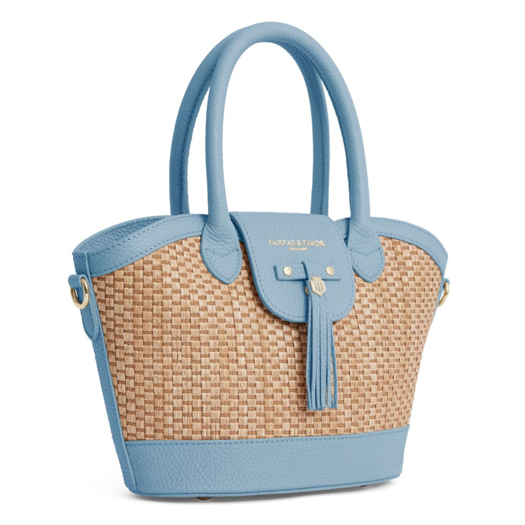 Fairfax and Favor Mini Windsor Basket Bag - Sky Blue Leather