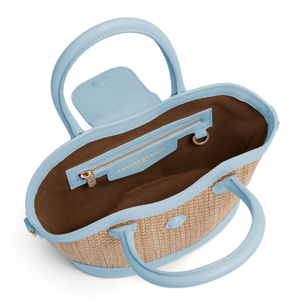 Fairfax and Favor Mini Windsor Basket Bag - Sky Blue Leather