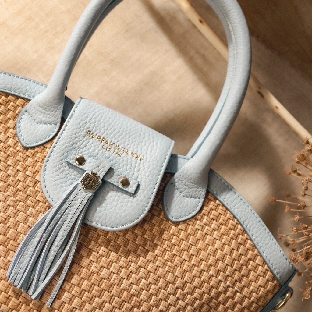 Fairfax and Favor Mini Windsor Basket Bag - Sky Blue Leather