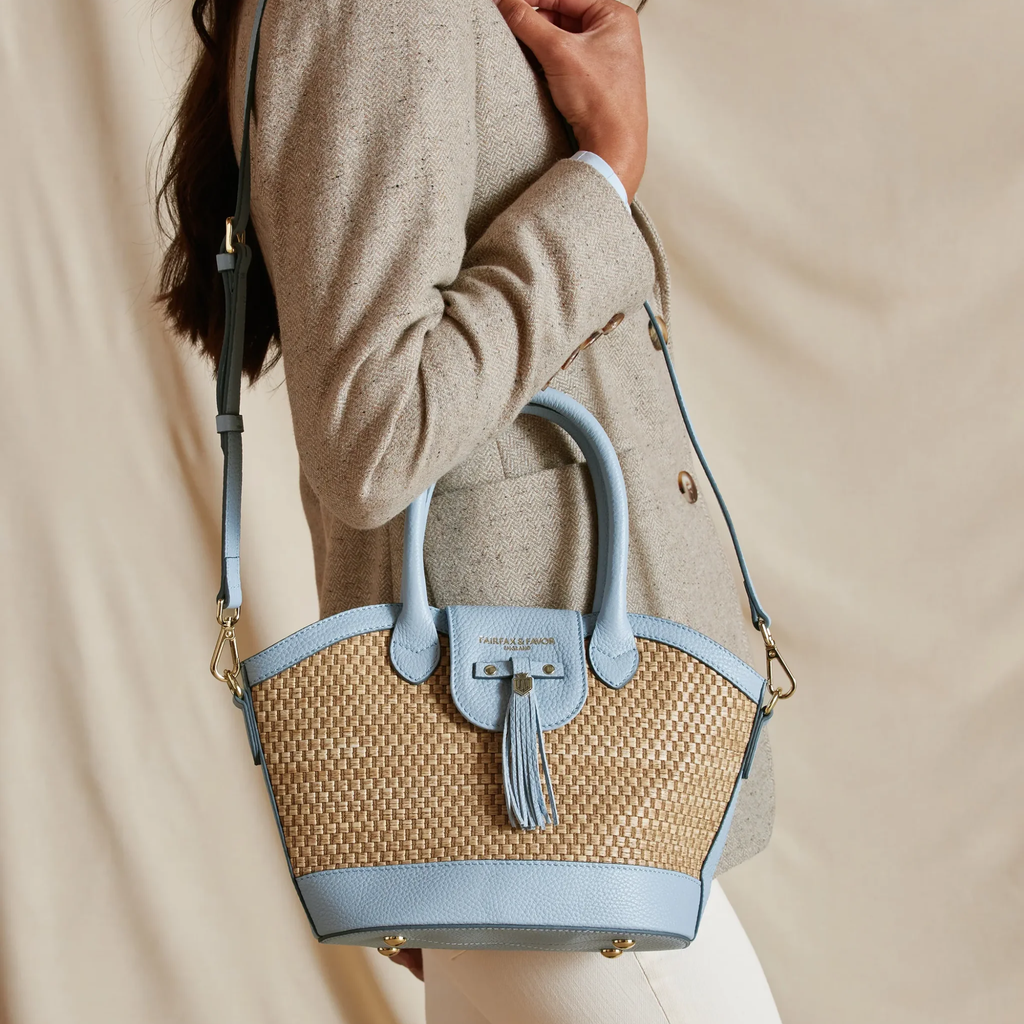 Fairfax and Favor Mini Windsor Basket Bag - Sky Blue Leather
