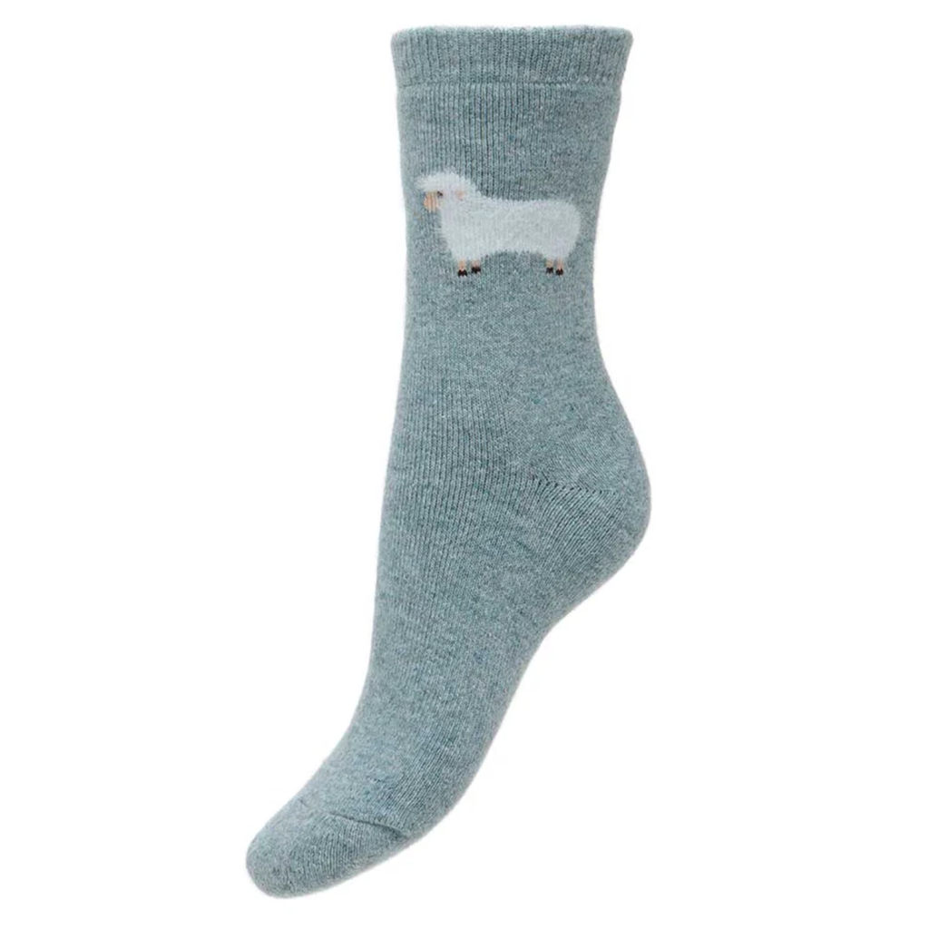 Gemjar Light Blue Wool Blend Socks With Fluffy Sheep