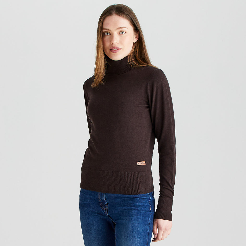 Ridgeline Ladies Melford Knit Roll Neck - Deep Bark