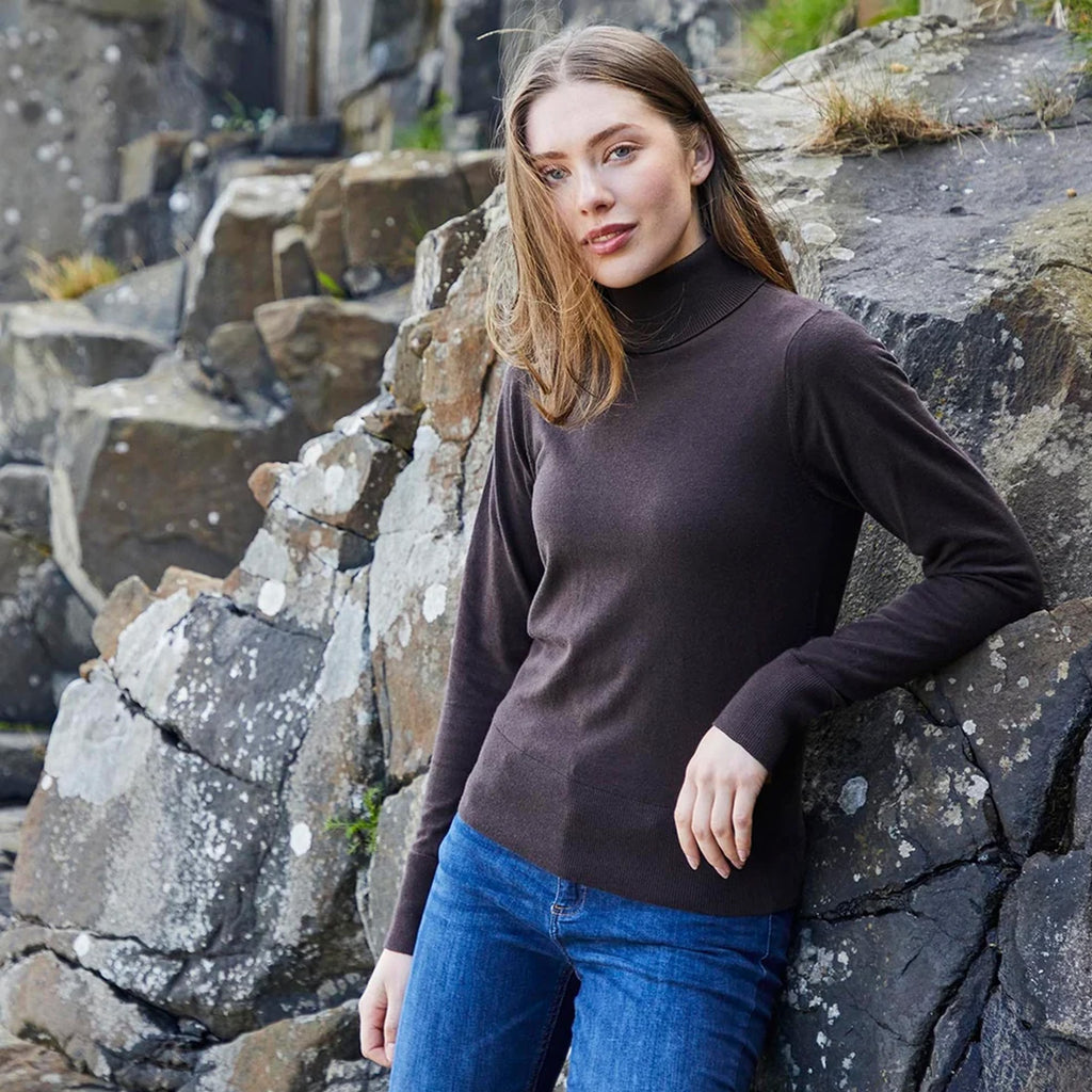 Ridgeline Ladies Melford Knit Roll Neck - Deep Bark