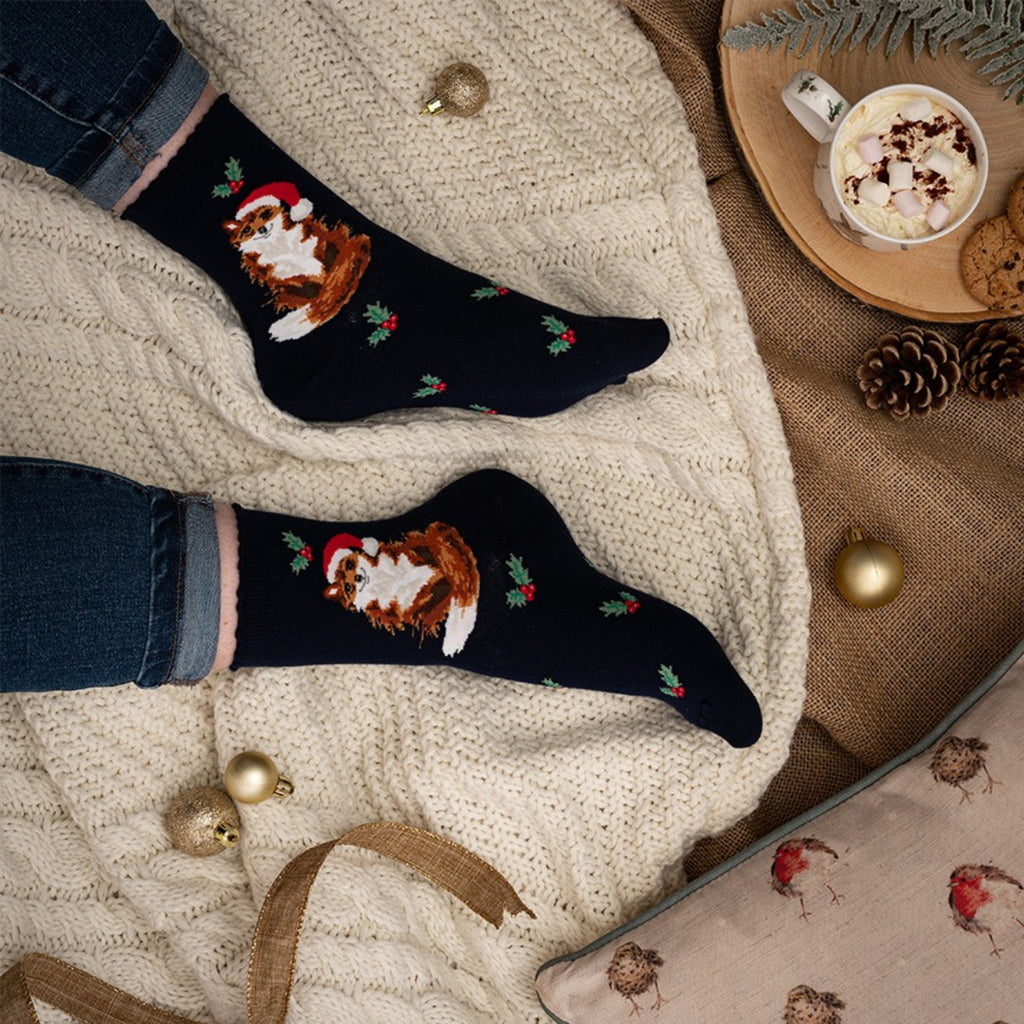 Wrendale Christmas Sock Festive Fox - Navy