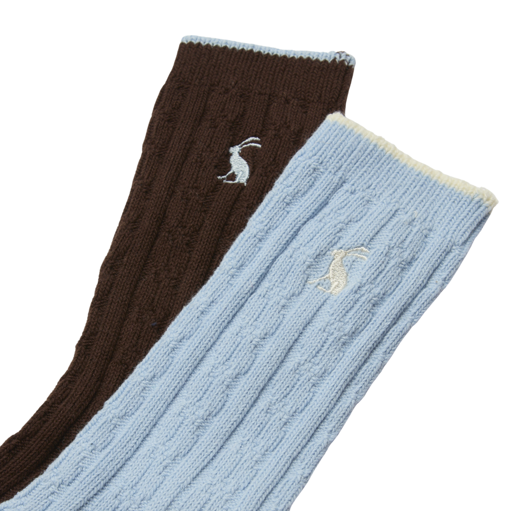 Joules Ladies Oatburg Cable Socks - Chocolate/Blue