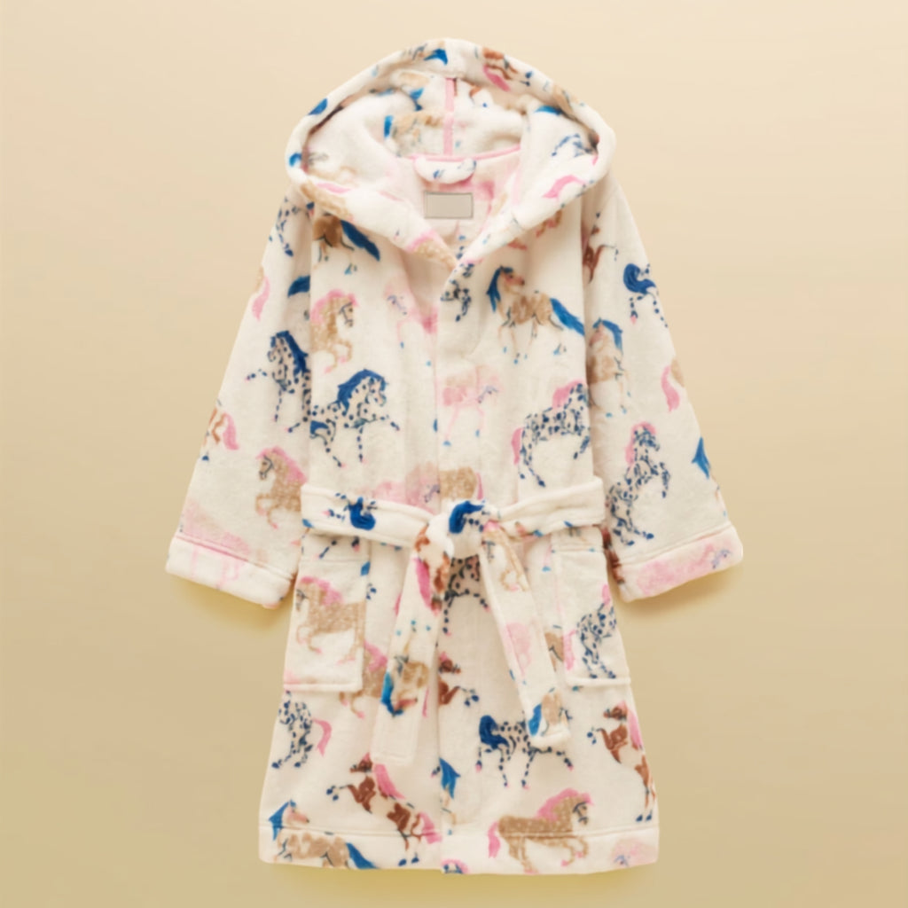 Joules Girls Snug Dressing Gown - Cream Horse