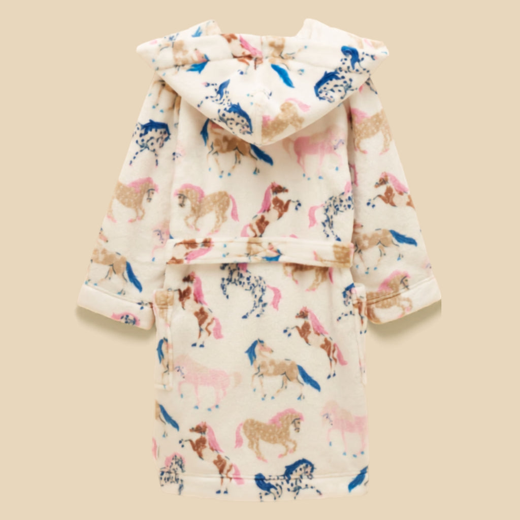 Joules Girls Snug Dressing Gown - Cream Horse