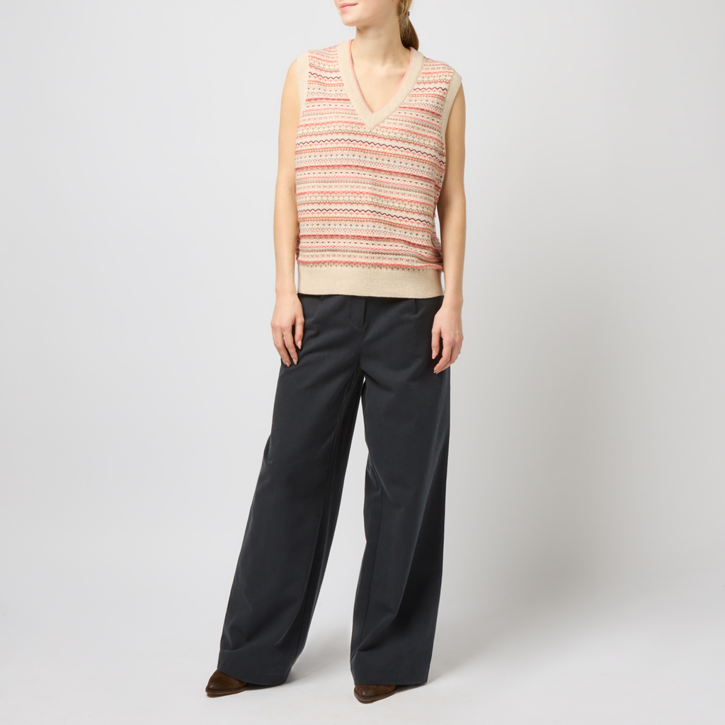 Joules Ladies Fairisle V-Neck Tank - Oatmeal
