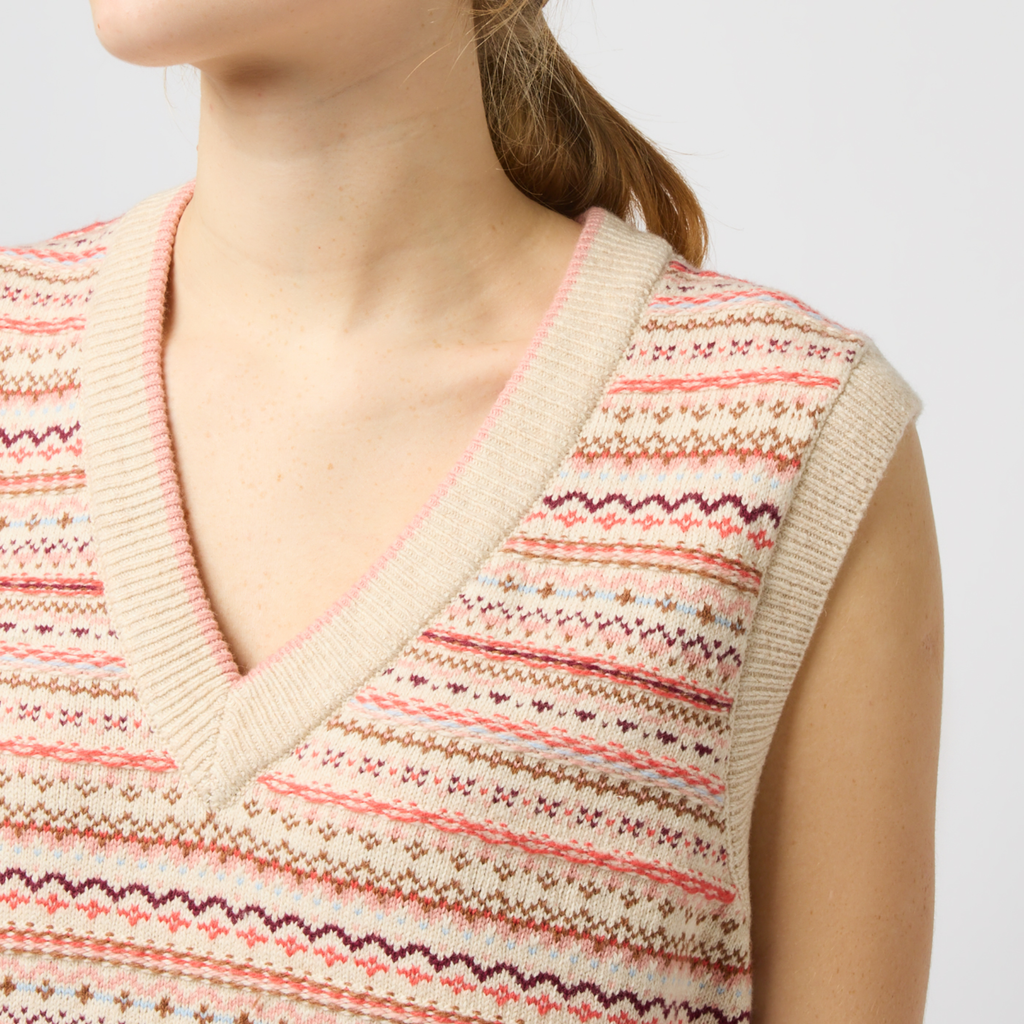 Joules Ladies Fairisle V-Neck Tank - Oatmeal