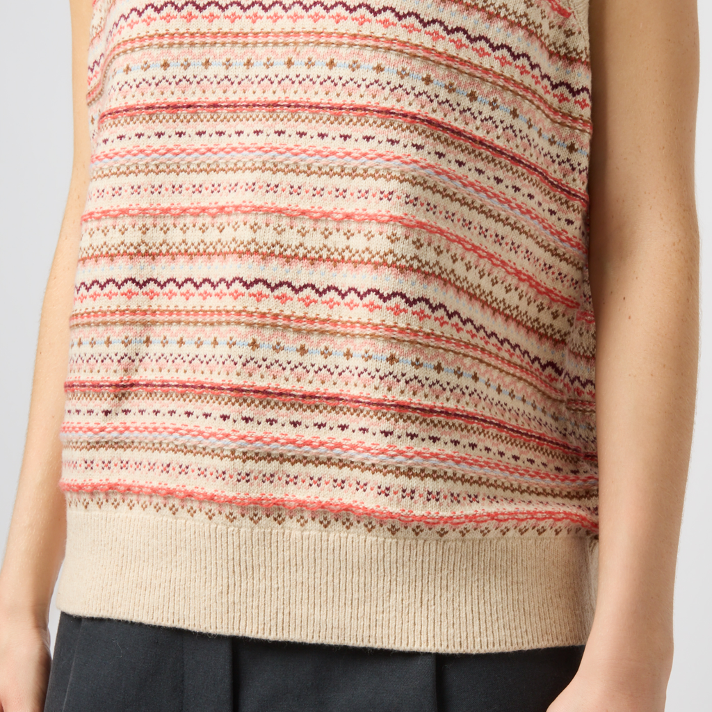 Joules Ladies Fairisle V-Neck Tank - Oatmeal