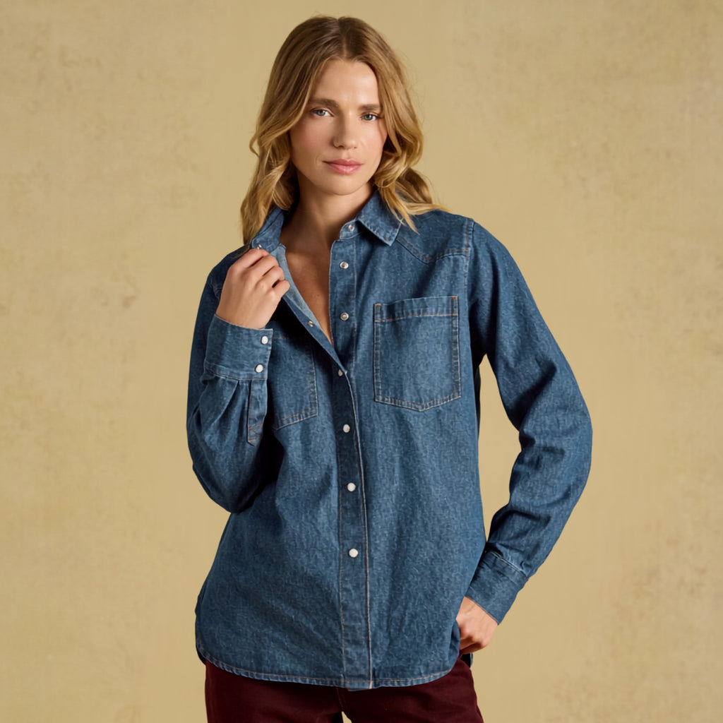 Joules Ladies Slim Fit Western Shirt - Mid Wash