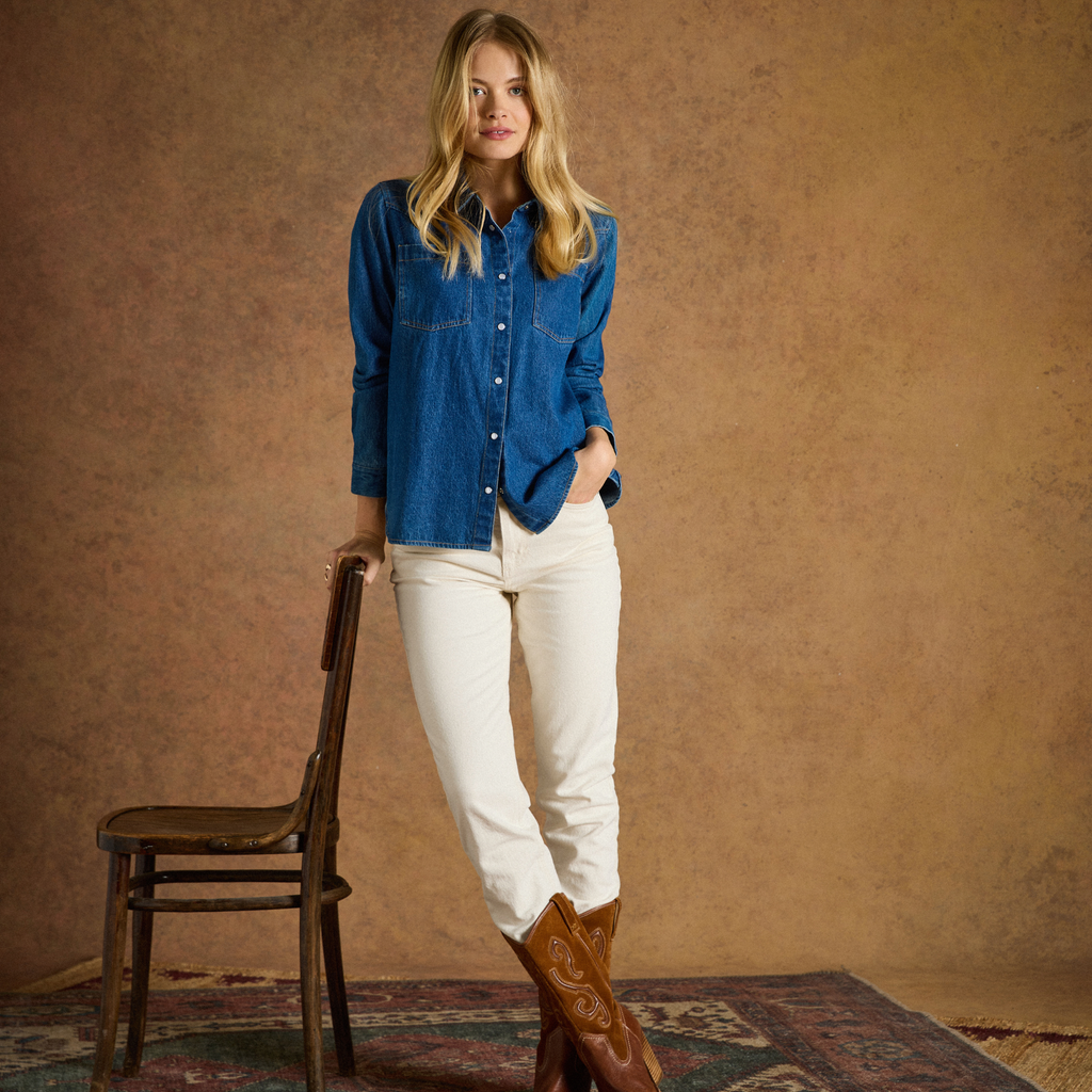 Joules Ladies Slim Fit Western Shirt - Mid Wash