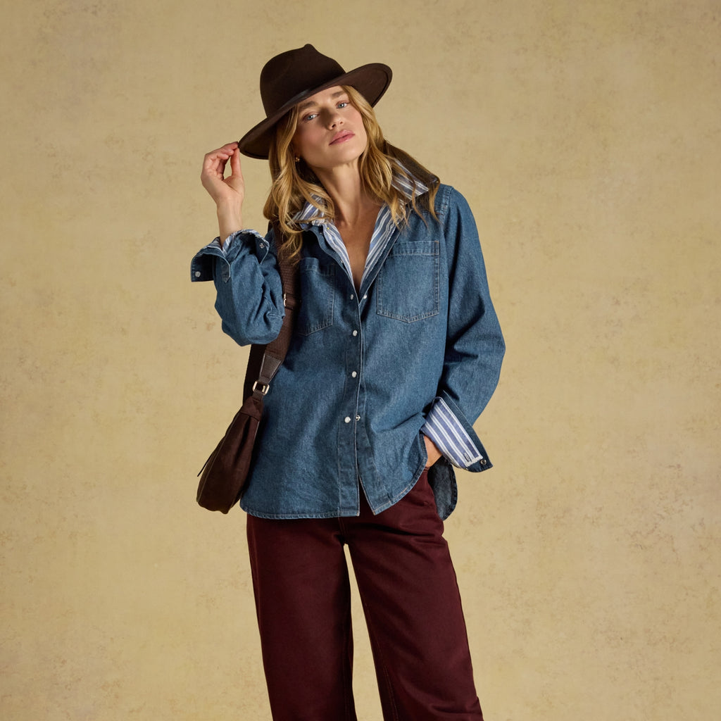 Joules Ladies Slim Fit Western Shirt - Mid Wash