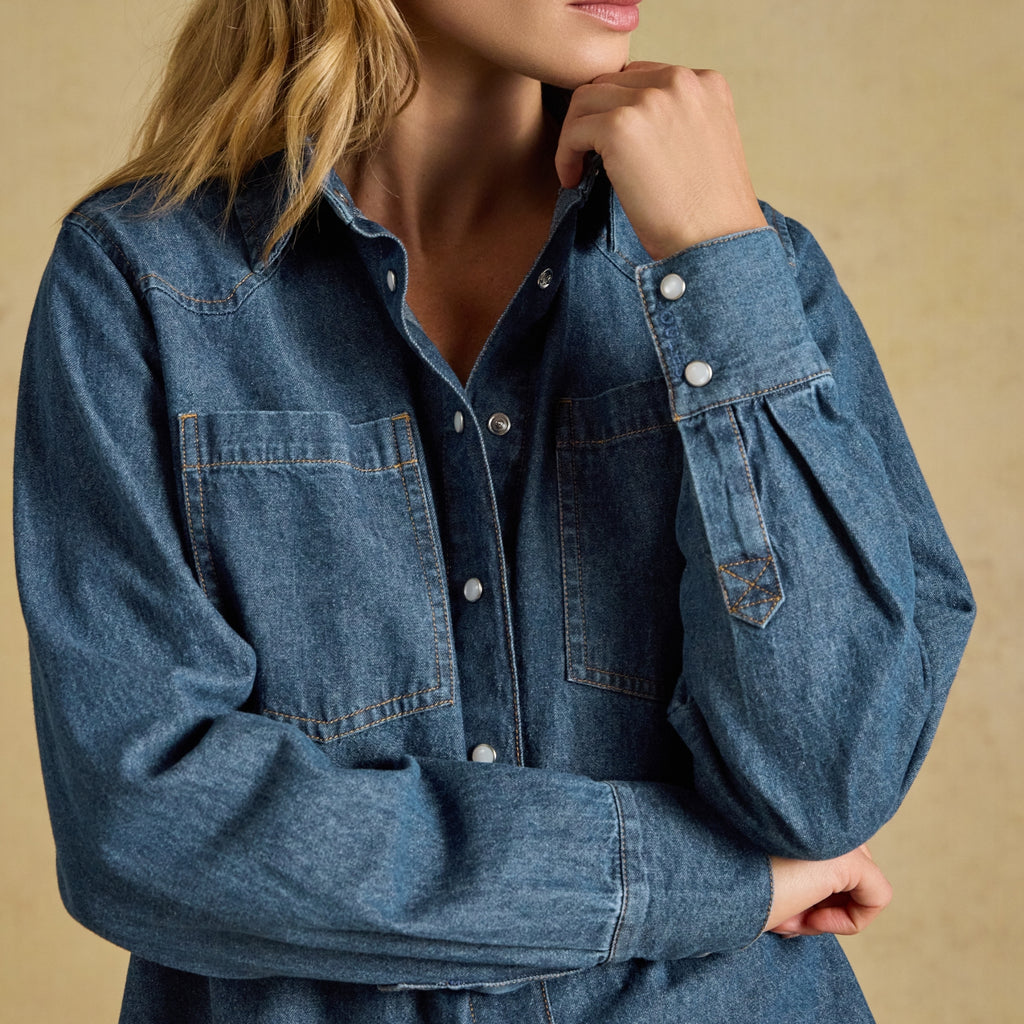 Joules Ladies Slim Fit Western Shirt - Mid Wash