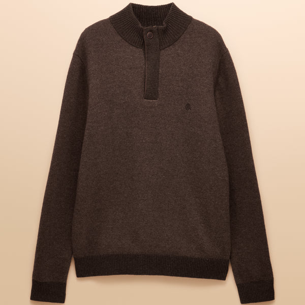 Joules Mens Highland Button 1/4 Zip Jumper - Brown