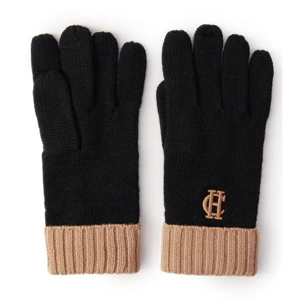 Holland Cooper  Chelsea Logo Knitted Gloves - Tan/Black