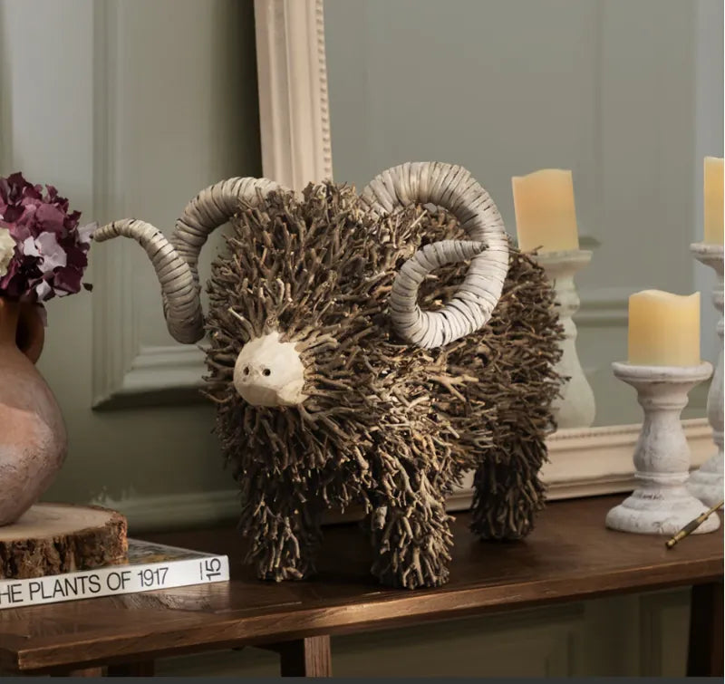 Voyage Betty Standing Ram Wooden Sculpture