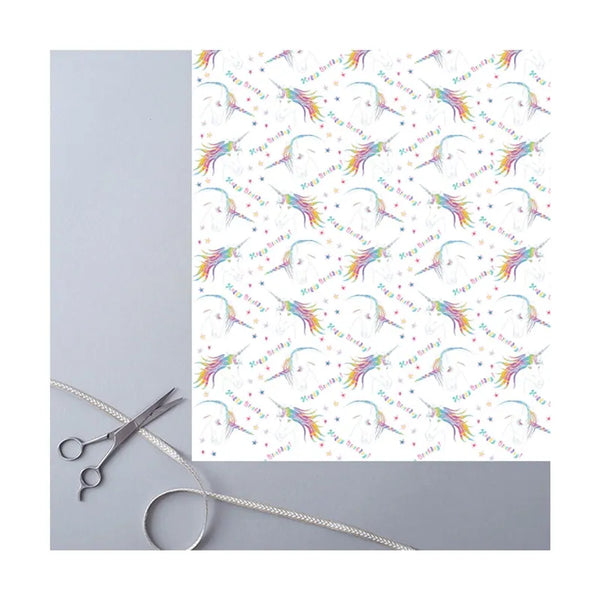 Deckled Edge Gift Wrap - Happy Birthday Unicorns
