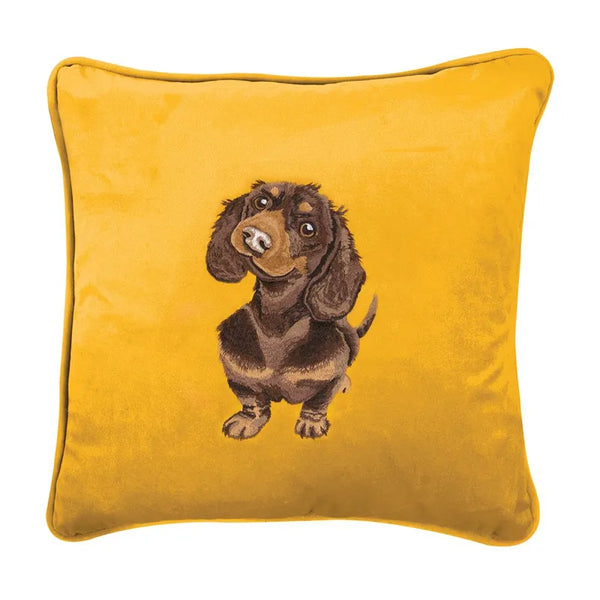 Wrendale Dog Embroidered Cushion - Little Sausage