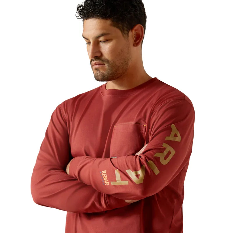 Ariat Mens Rebar Workman Logo Long Sleeved T-Shirt - Russet Brown/Dijon