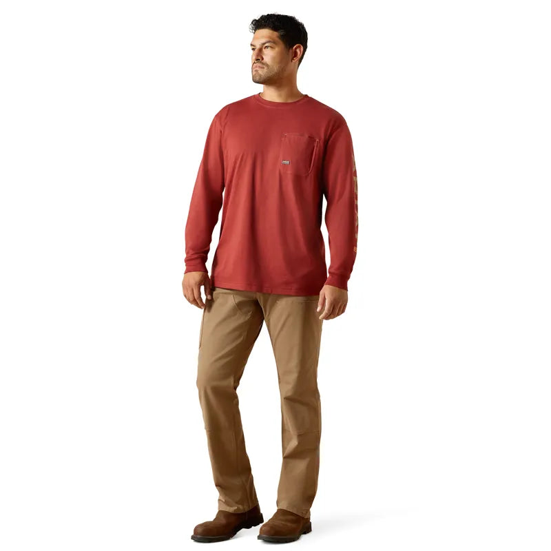 Ariat Mens Rebar Workman Logo Long Sleeved T-Shirt - Russet Brown/Dijon