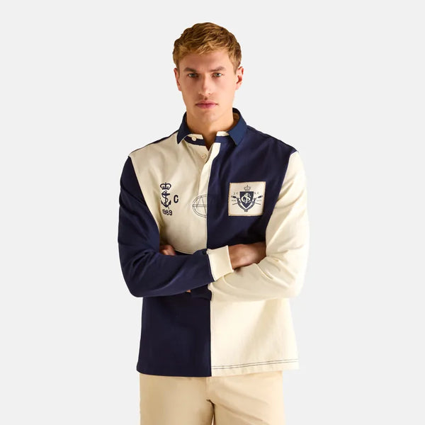 Joules Mens Embellished Rugby Club Shirt - Navy/Harlequin Cream