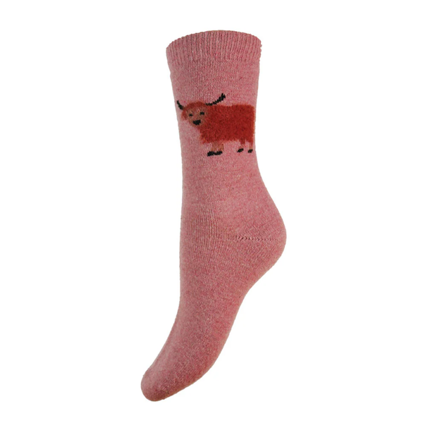Gemjar Pink Fluffy Highland Cow Socks
