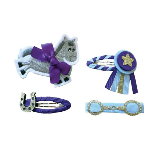 Equetech Childrens Gymkhana Hair Clips - Grey/Purple/Gold