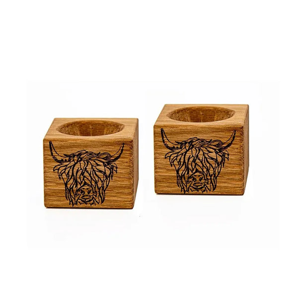 Selbrae House Highland Cow Oak Egg Holders