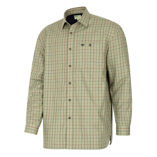 Hoggs of Fife Mens Fleece Lined Shirt Boxwood - Green Tattersall