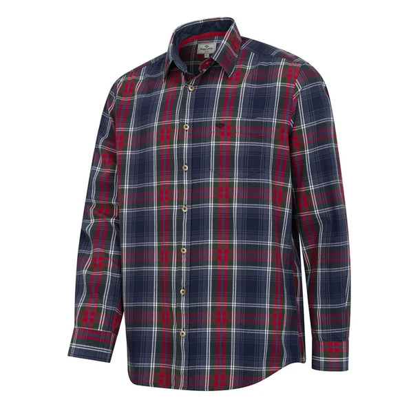 Hoggs of Fife Mens Taransay Plaid Twill Shirt - Navy/Green/Wine