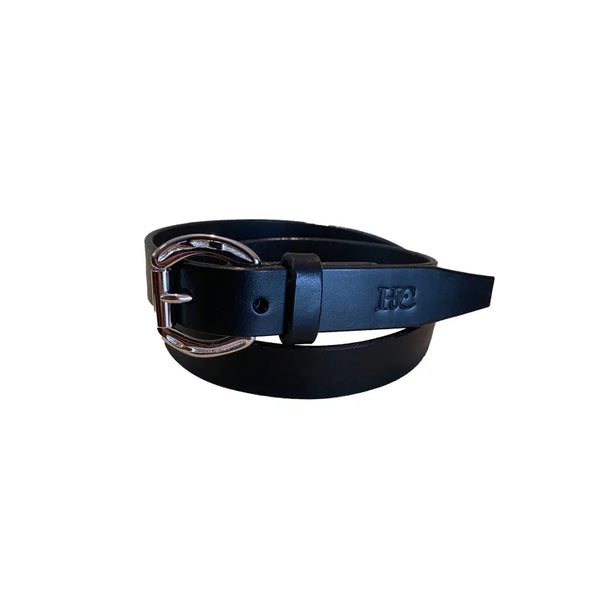 Hide and Collar Leather Belt Brass Horse Buckle Slim - Black