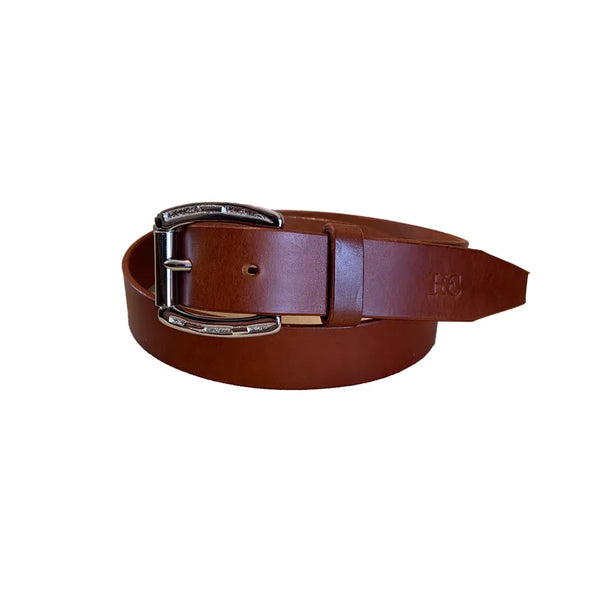 Hide and Collar Leather Belt Nickel Horse Buckle - Tan