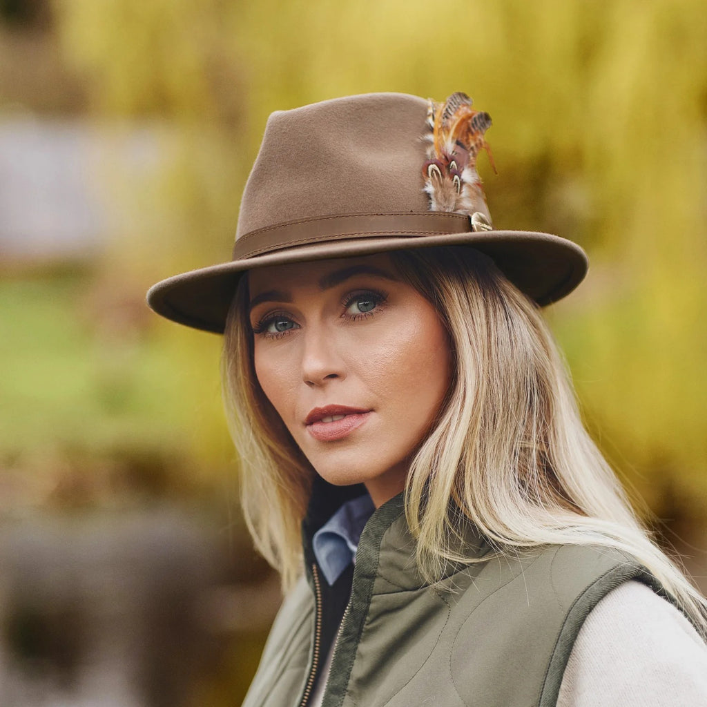 Hicks and Brown The Suffolk Fedora Bronze Feather - Taupe