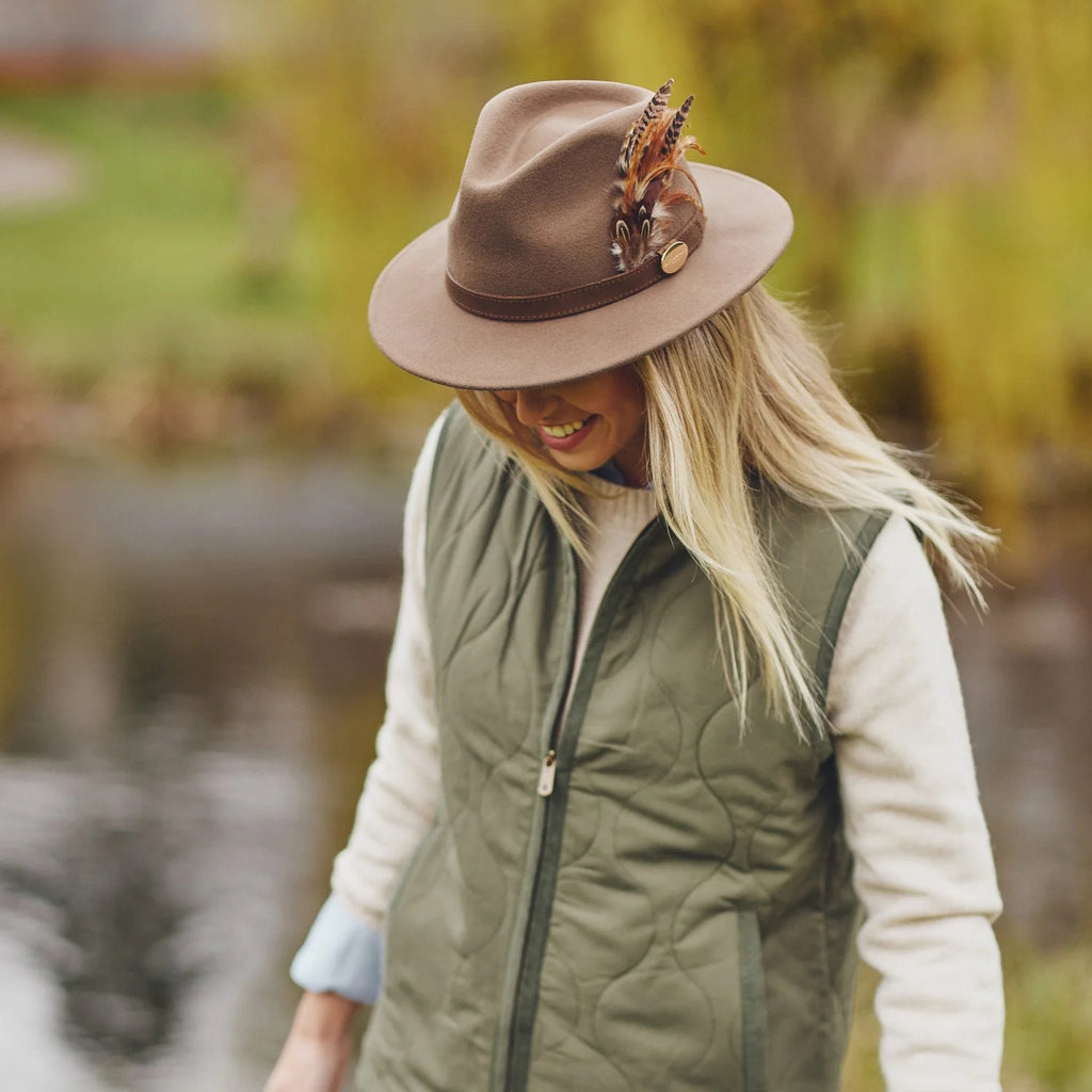 Hicks and Brown The Suffolk Fedora Bronze Feather - Taupe