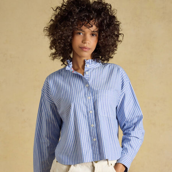 Joules Ladies Cropped Oxford Shirt - Blue