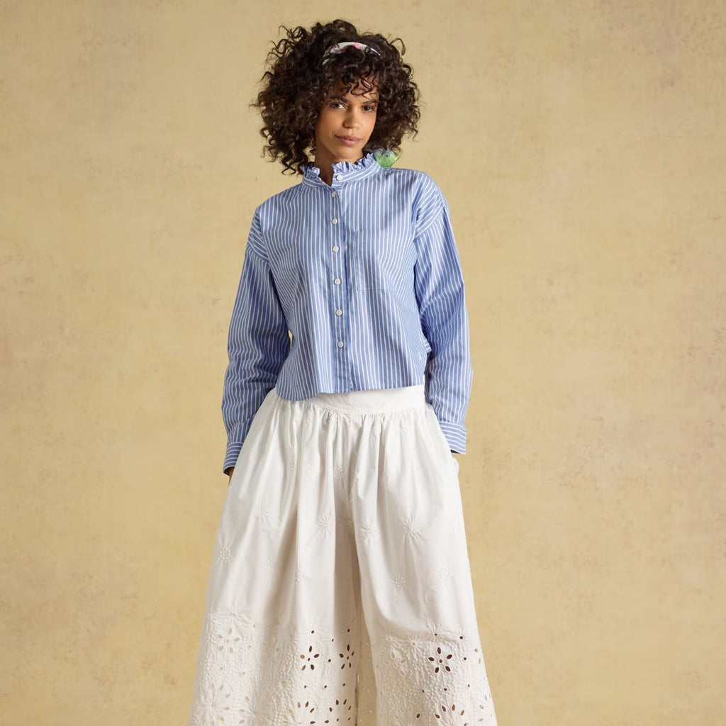 Joules Ladies Cropped Oxford Shirt - Blue