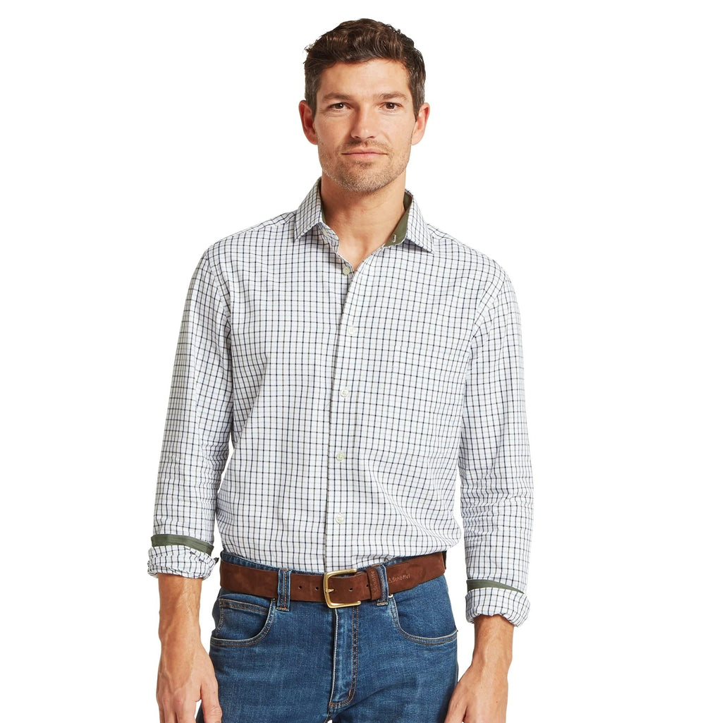 Schoffel Mens Milton Tailored Shirt - Blueberry/Dark Khaki Green