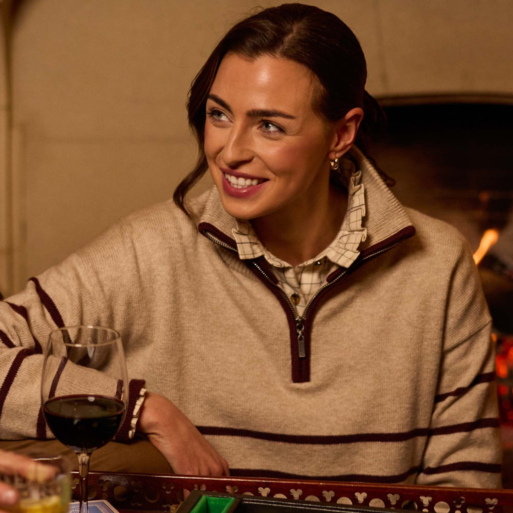 Schoffel Ladies Sandsend 1/4 Zip Jumper - Oatmeal/Port