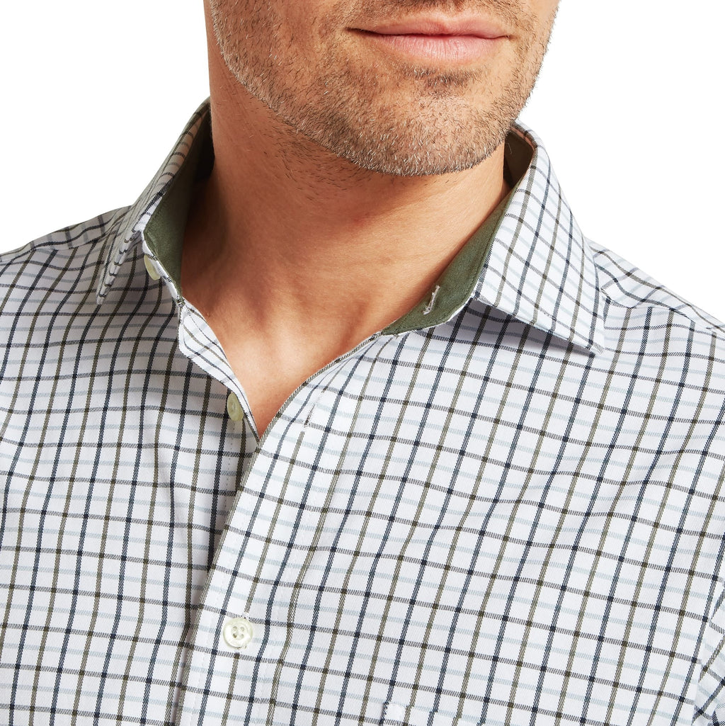 Schoffel Mens Milton Tailored Shirt - Blueberry/Dark Khaki Green
