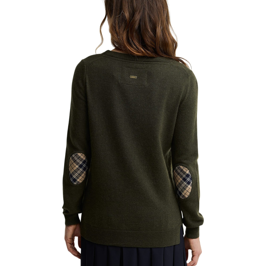 Barbour Ladies Pendle Crew Knitted Jumper - Olive/Birchwood Tartan