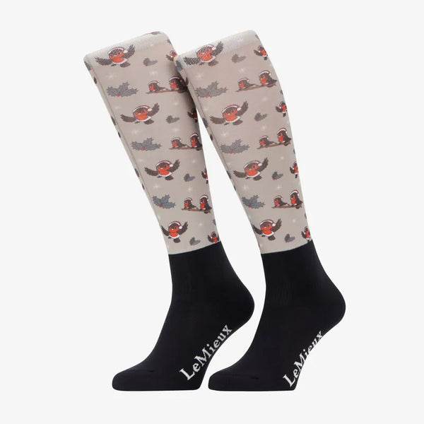 LeMieux Footsie Socks Xmas Robins - Almond