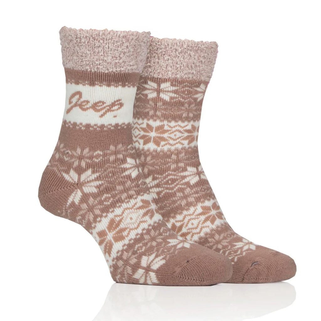 Jeep Ladies Fairisle Thermal Soft Top Boot Socks - Fawn/Ecru