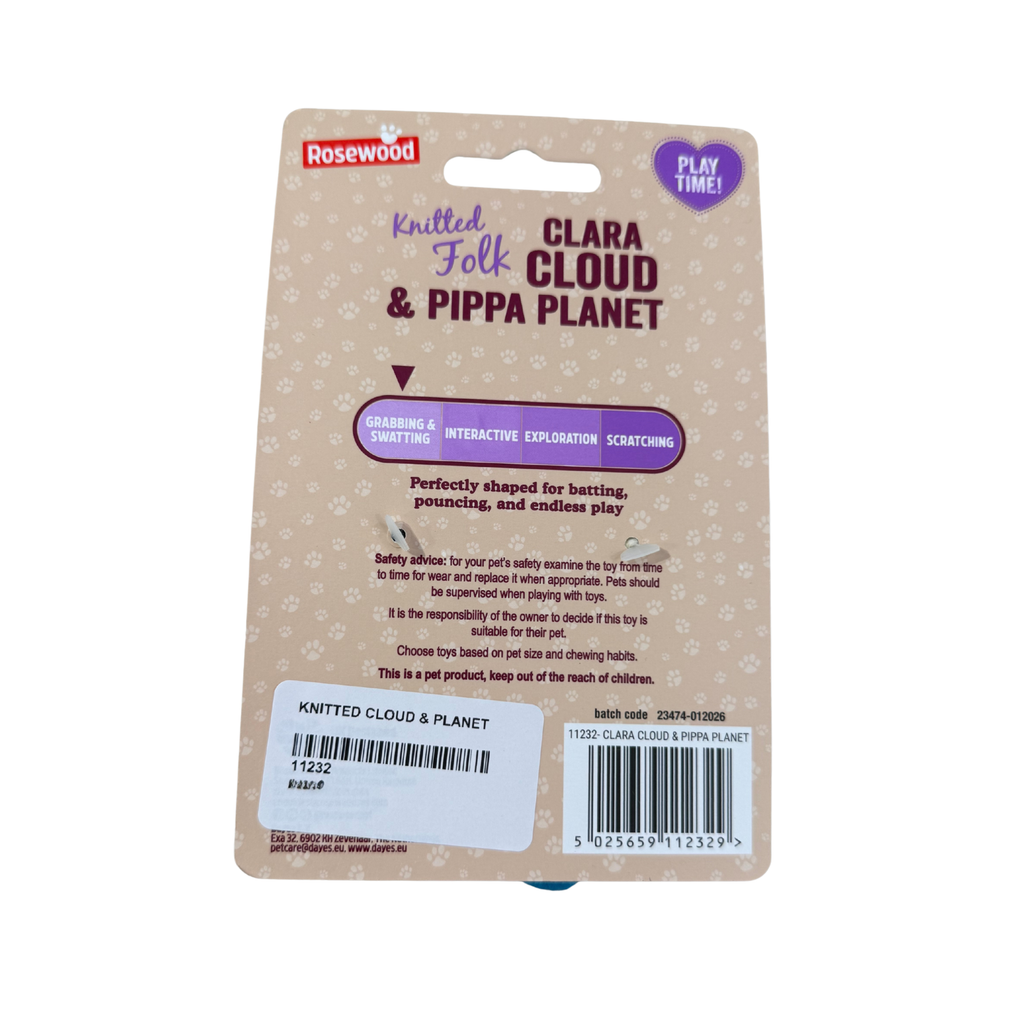 Knitted Folk Clara Cloud & Pippa Planet Cat Toy